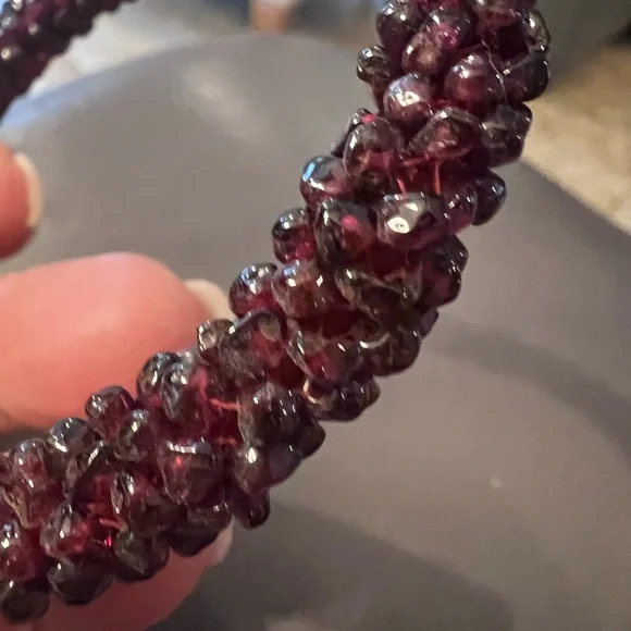 Genuine Garnet Beaded Bangle Bracelet